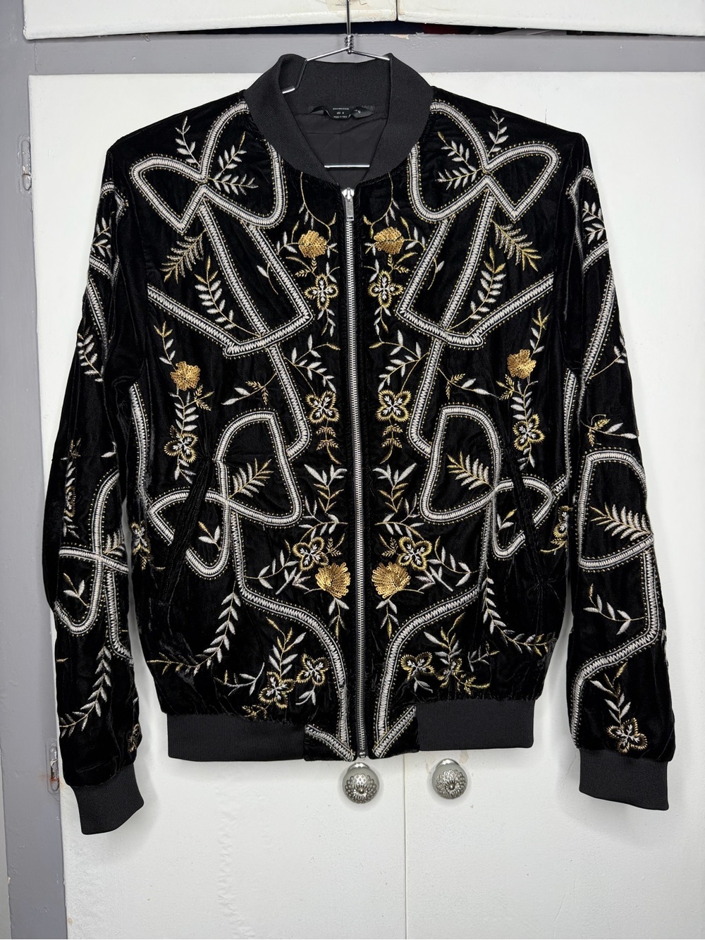ZARA MAN Limited Edition Black Embroidered Sequin Velvet Bomber Jacket Coat Sz M